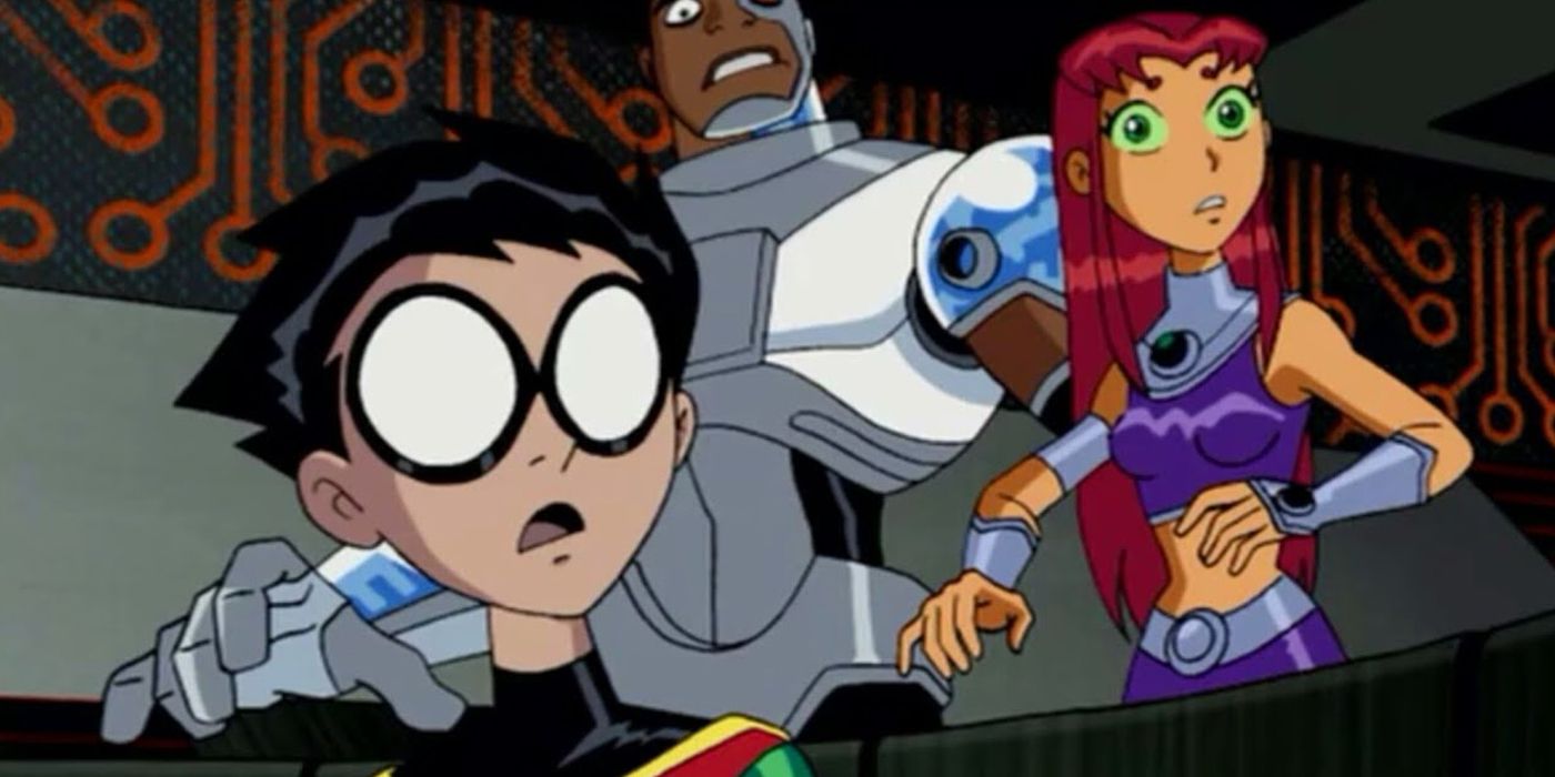 Robin and the Teen Titans in the cartoons with funny expressions