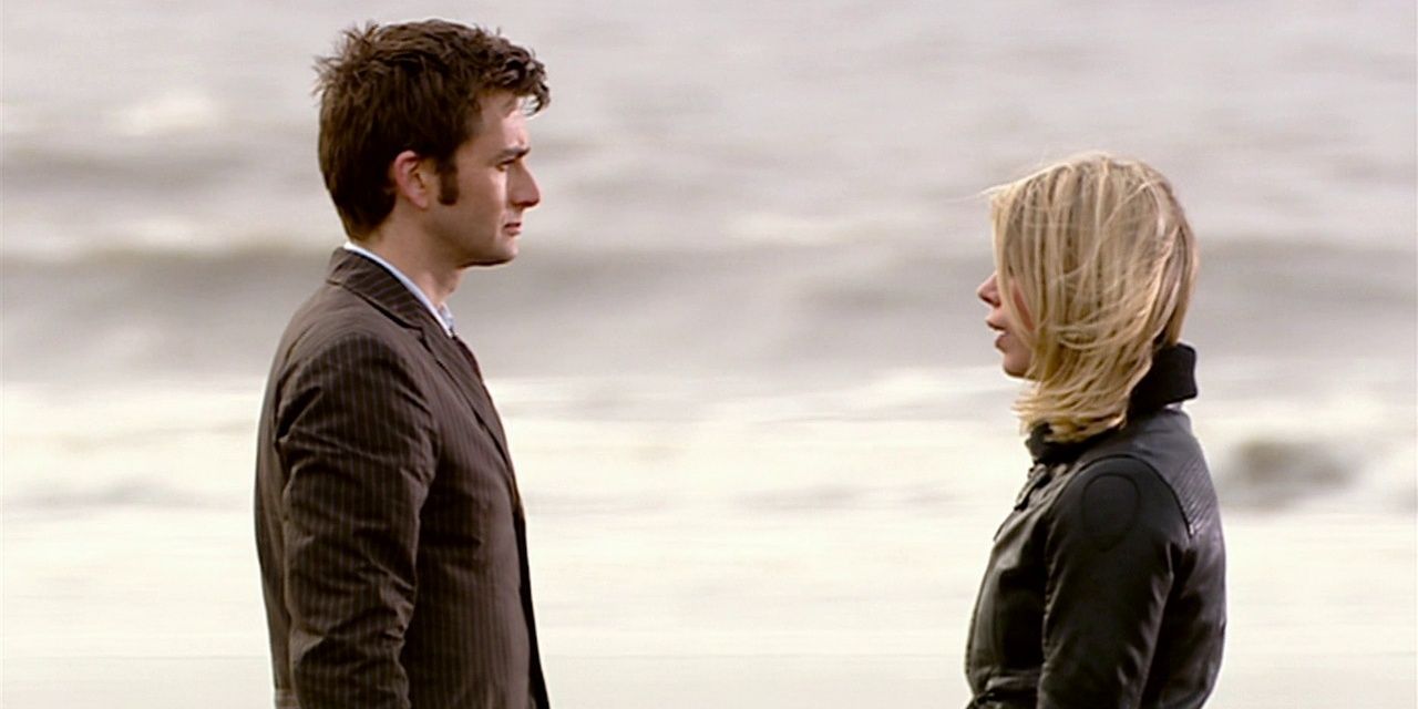 Rose and the Doctor meet on the beach in Norway in Doctor Who