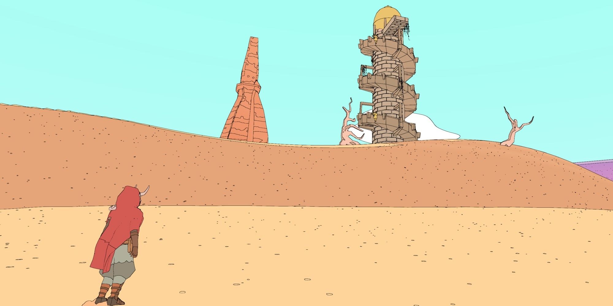 Sable, protag looking at a tower in the desert
