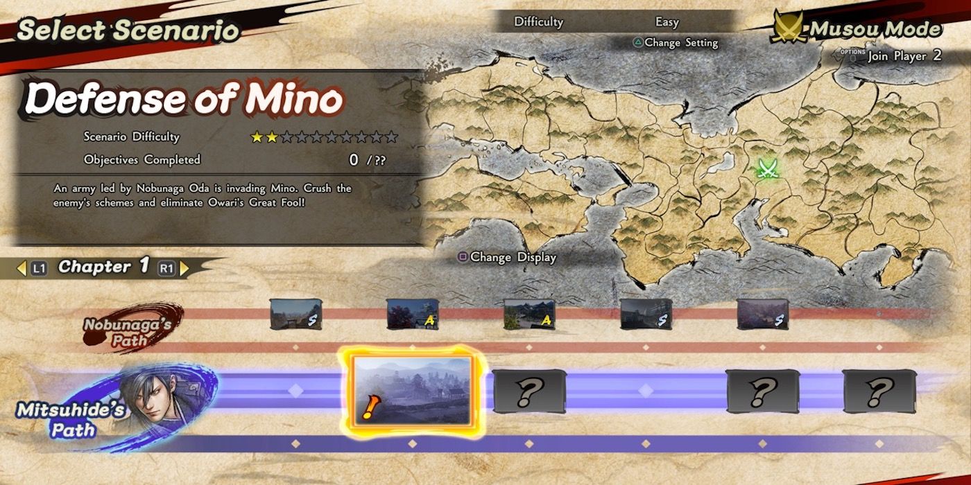 The scenario menu from Samurai Warriors 5