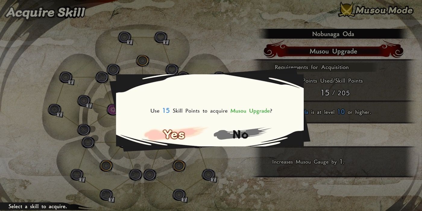 The skill menu from Samurai Warriors 5