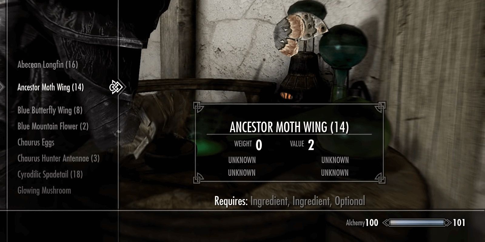 Skyrim Ancestor Moth Wing Selected In Inventory