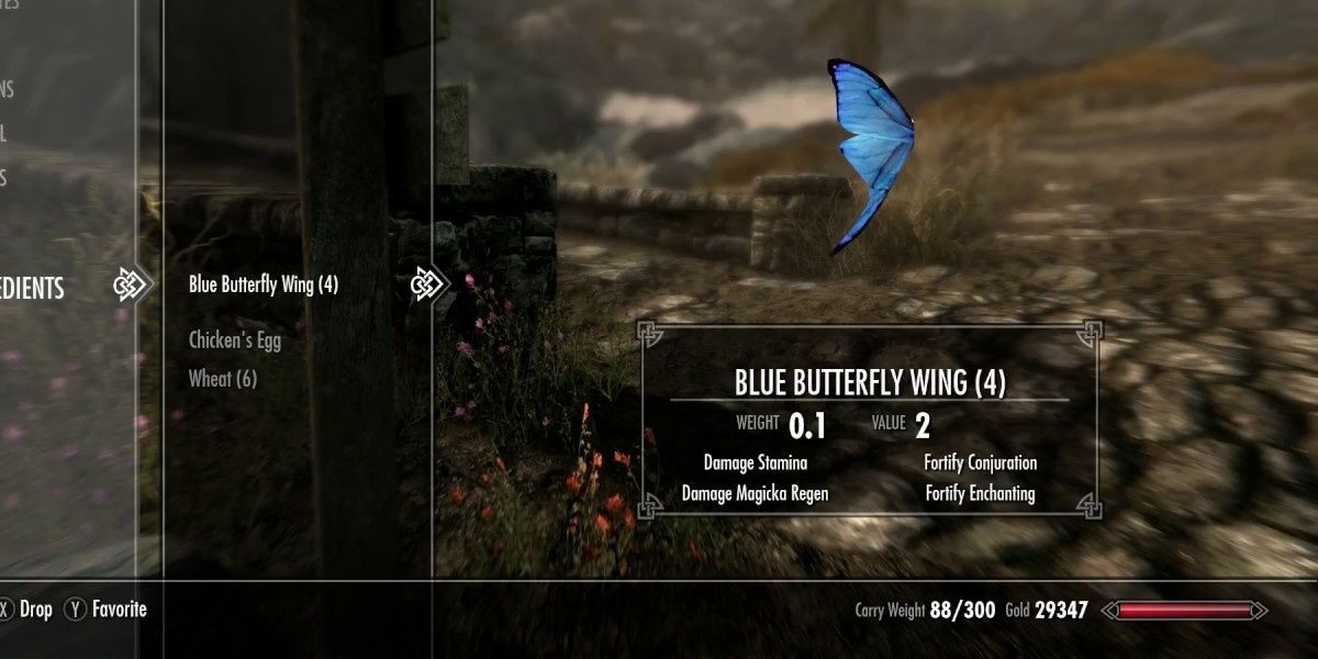 Skyrim Blue Butterfly Wing Selected In Inventory