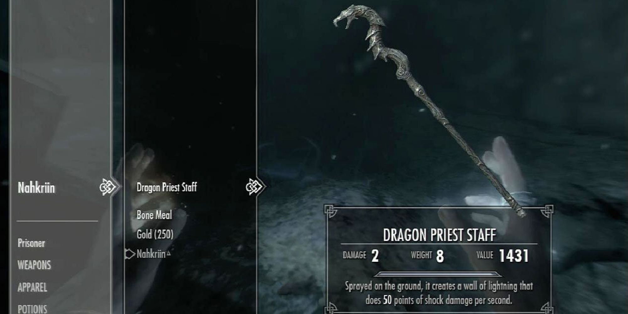 Skyrim Hevnoraak's Staff Or Dragon Priest Staff Lightning Wall Version