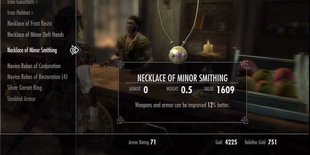 Skyrim Necklace Of Minor Smithing Available At A General Goods Merchant