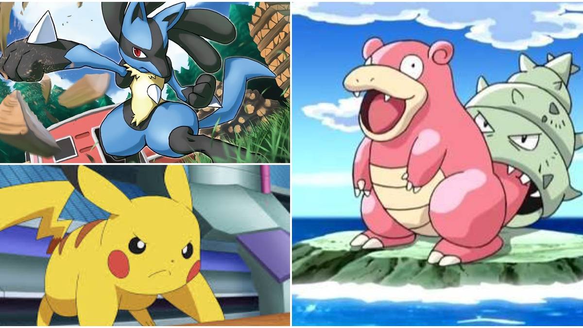 Lucario, Pikachu, and Slowbro