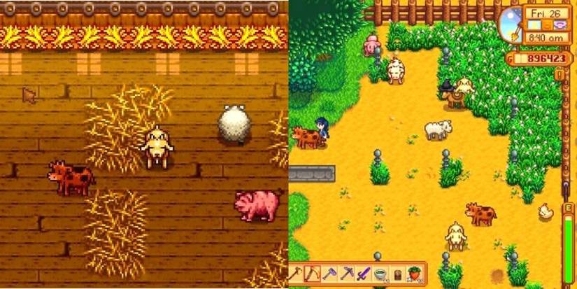 Stardew Valley Hay Storage And Outdoor Layout Split Image