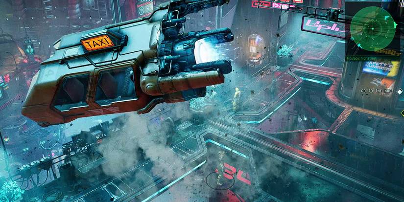 The Ascent - A Taxi Flying Away After Being Used