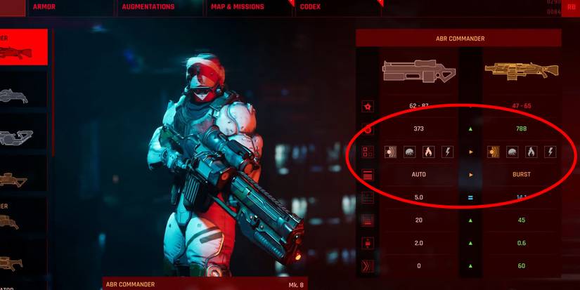 The Ascent - Circling The Elemental Damage Type Icons In The Loadout Screen