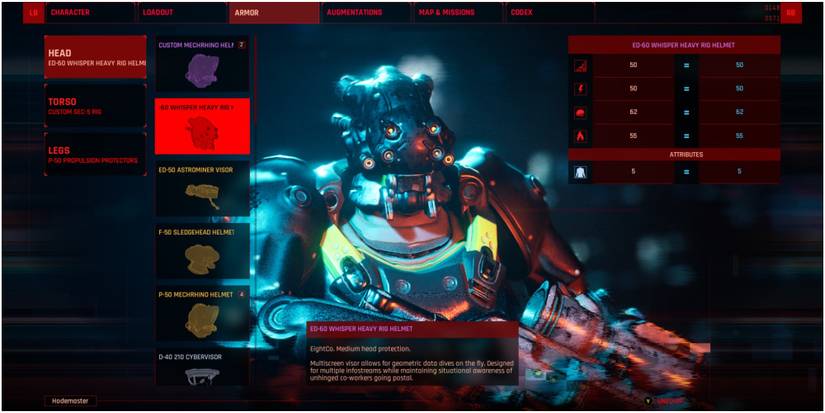The Ascent E60 Whisper Heavy Rig Helmet In The Menu Screen