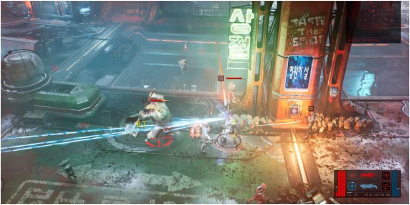 The Ascent Firing The ES4 Eraser Into A Group Of Enemies