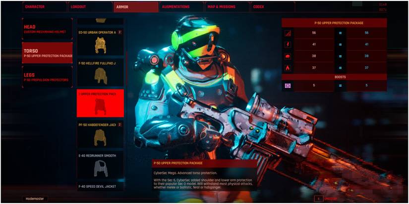 The Ascent P50 Upper Protection Package In The Menu Screen