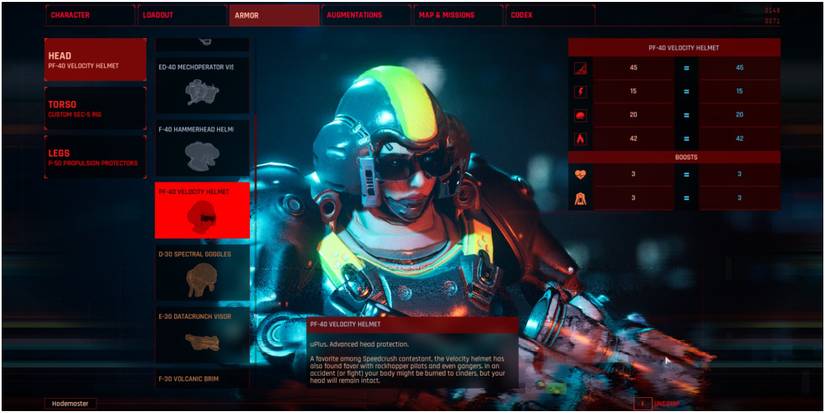 The Ascent PF40 Velocity Helmet In The Menu Screen