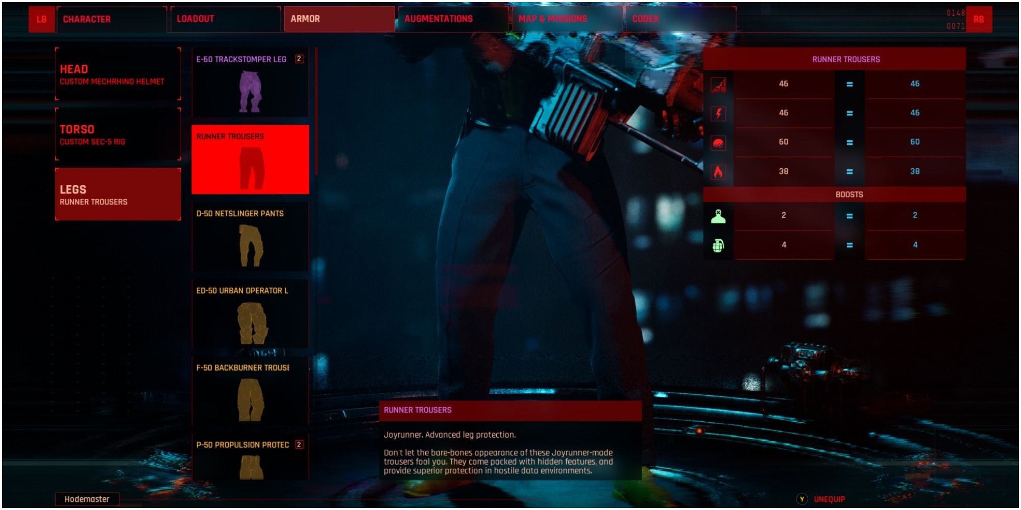 The Ascent Runner Trousers In The Menu Screen