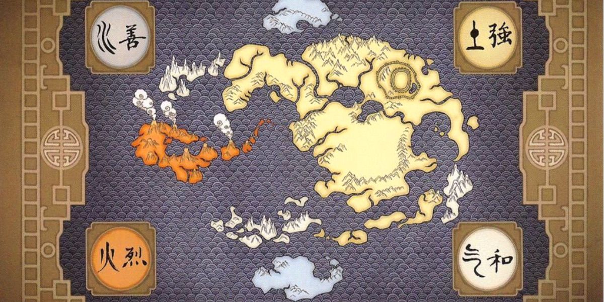 The-Four-Nations,-Avatar-the-Last-Airbender, map from the intro