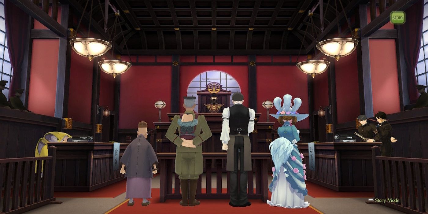 The courtroom from The Great Ace Attorney Chronicles