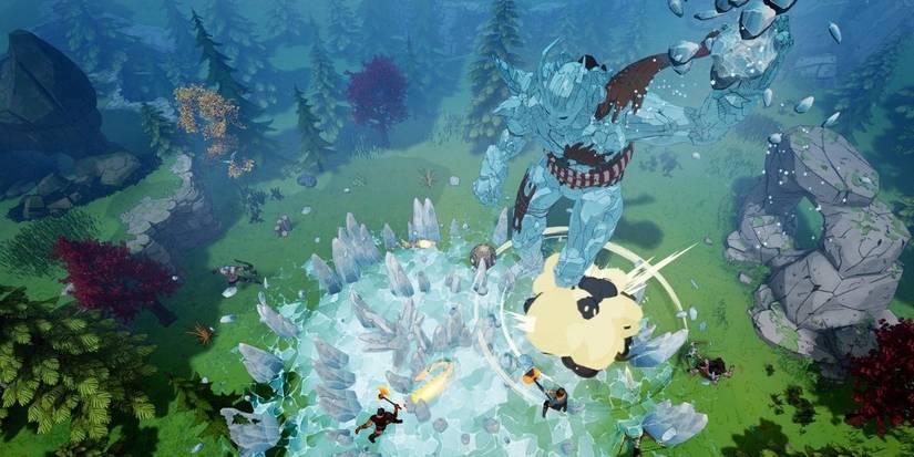 Tribes of Midgard players fighting ice giant