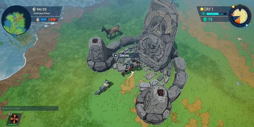 Tribes of Midgard player using shrine to fast travel