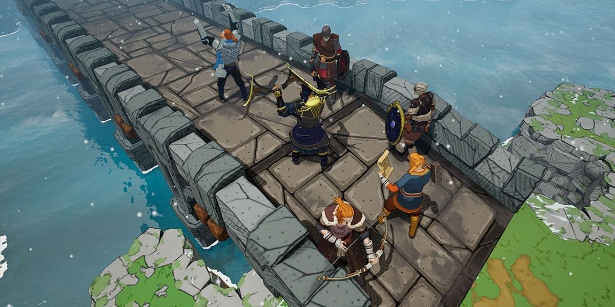 Tribes of Midgard players crossing the ice bridge