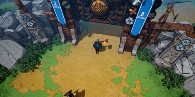 Tribes of Midgard running into village 