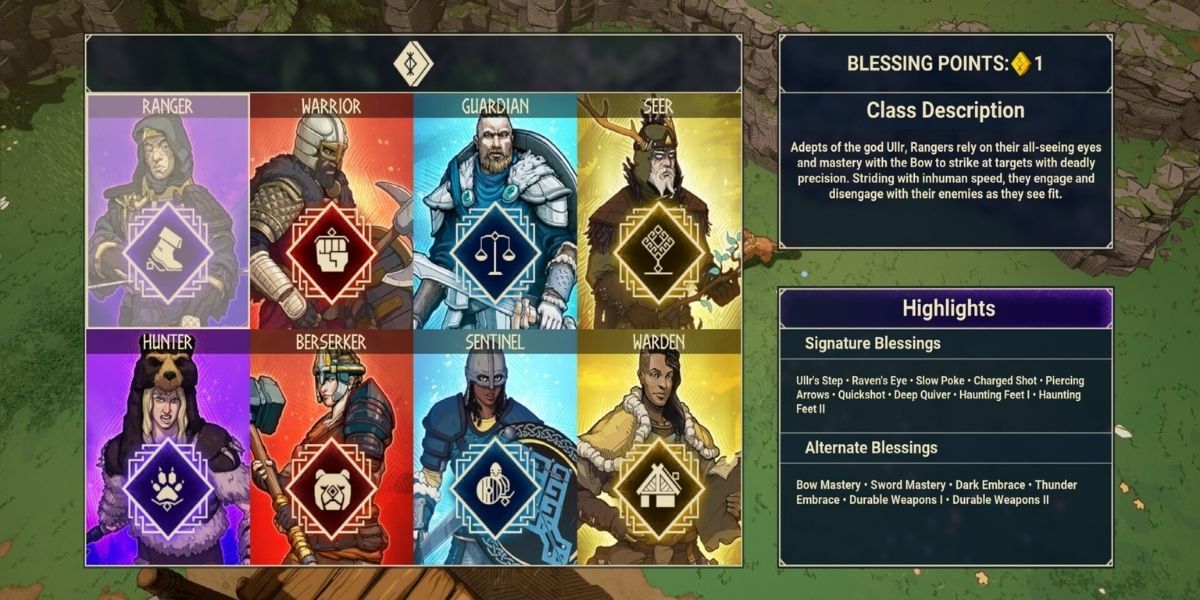 Tribes of Midgard class select screen