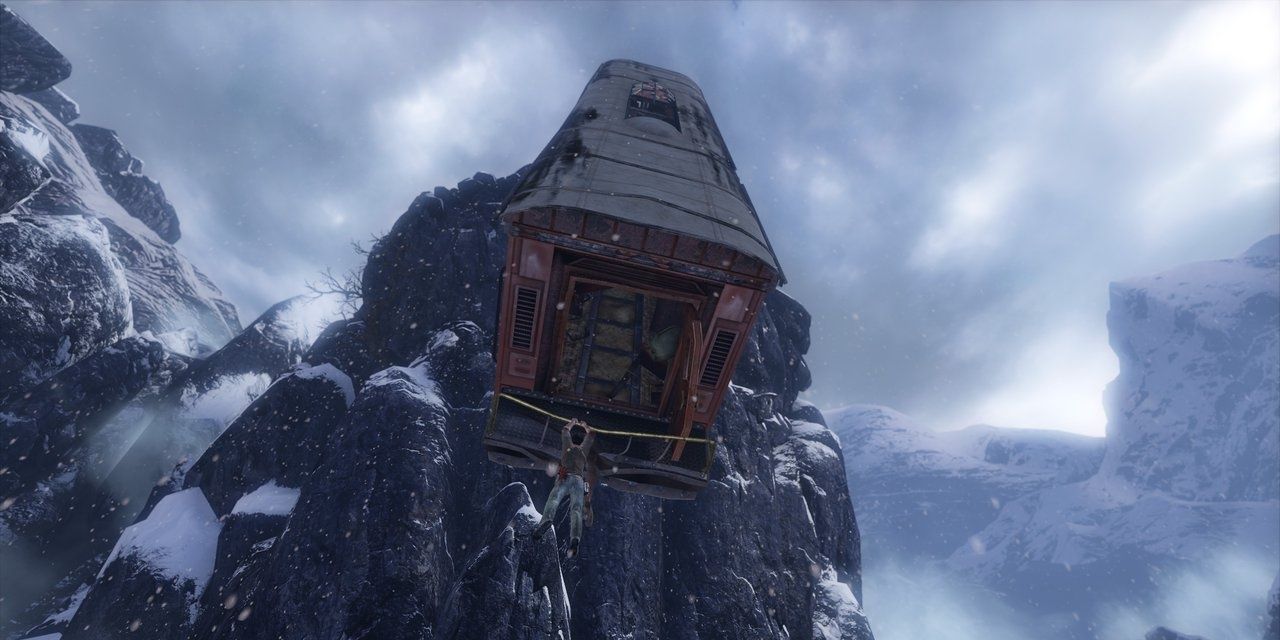Nathan Drake Hanging From A Train Car From The Uncharted 2 Intro