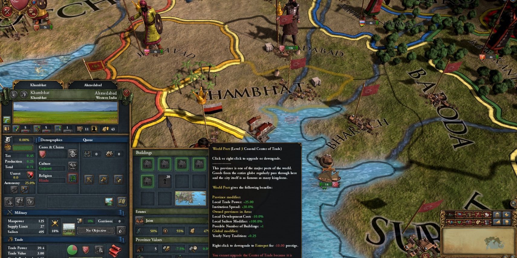 The in-game map of Europa Universalis 4