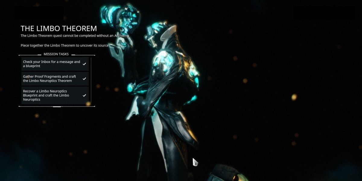 Warframe Limbo standing in the Limbo Theorem quest screen