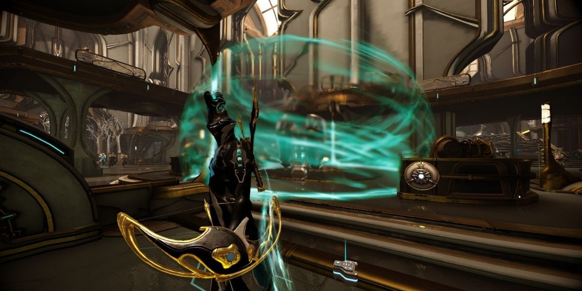 Warframe Limbo standing outside of Cataclysm orb