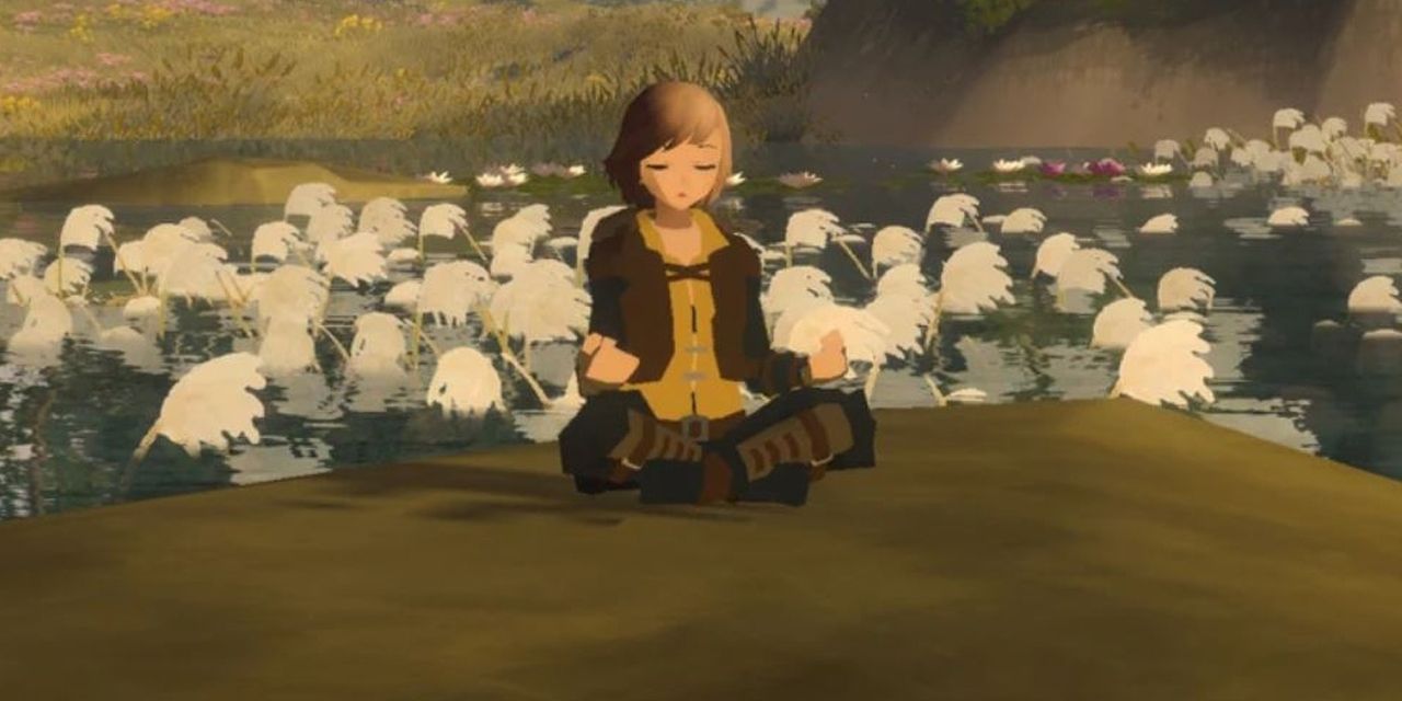 Wilderless-mobile-game-character-meditating-on-lake