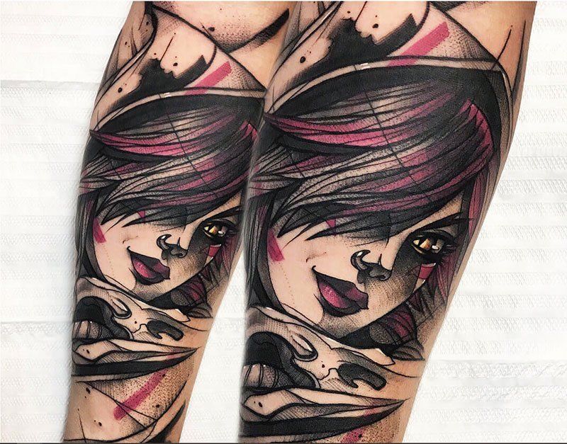 Xayah from League of Legends tattooed on calves
