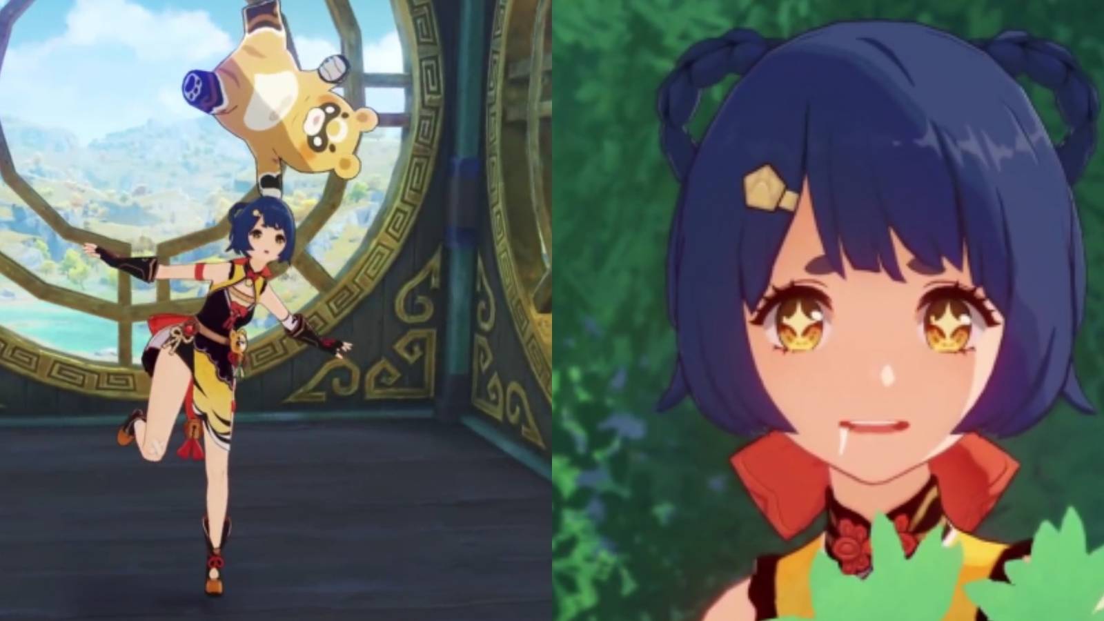 Xiangling playing with Guoba