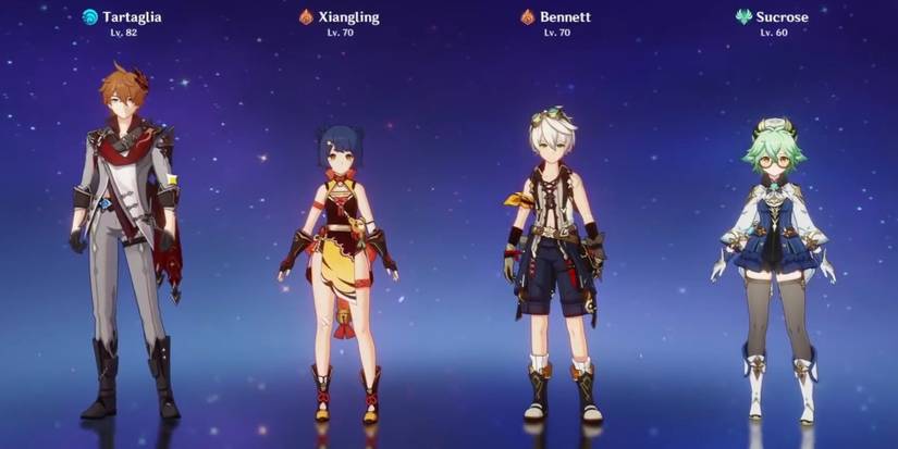 Childe, Xiangling, Bennett, and Sucrose