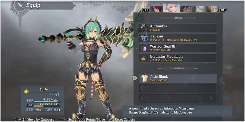 Yufa's equipment screen