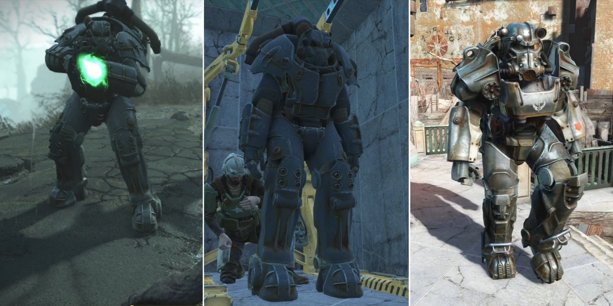 a collage of images of power armor from Fallout 4