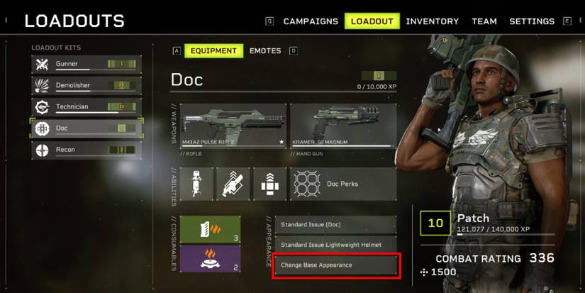 aliens fireteam elite change appearance