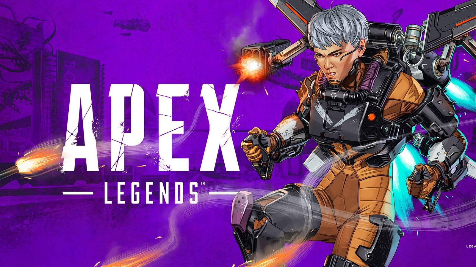 One of Apex Legends' hero characters flying and firing missiles.