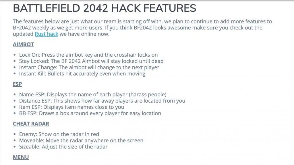 battlefield 2042 iwantcheats list