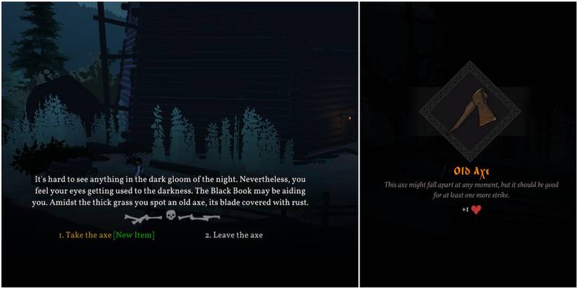 player finding an old axe next to a windmill.