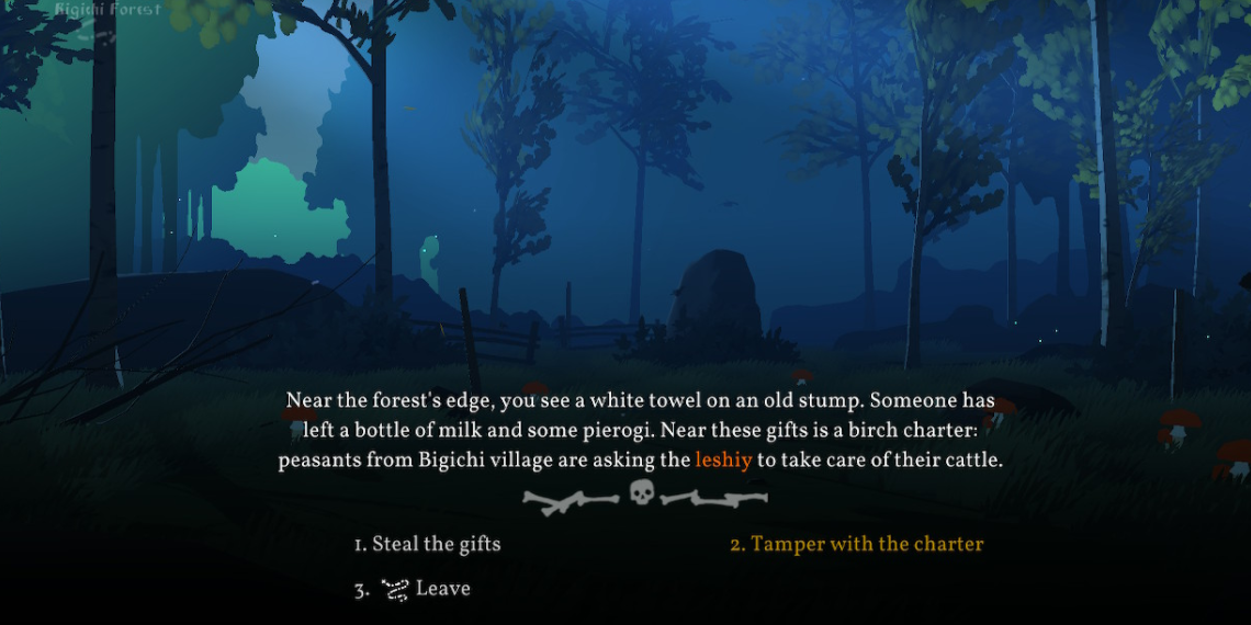 player having to choose between stealing, tampering, or leaving.