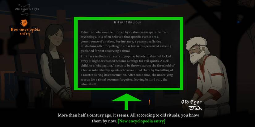 screenshot overlayed with text from the encyclopedia as a visual guide.