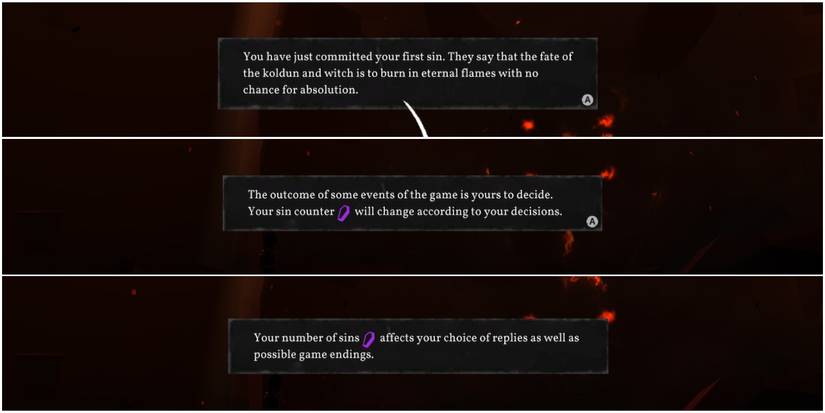 tutorial messages describing what sins do in-game.