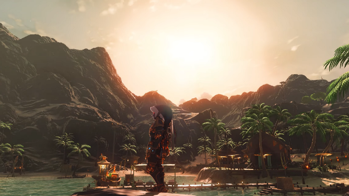 Screenshot from Breath of the Wild showing Link on top of a hill in 8K resolution.