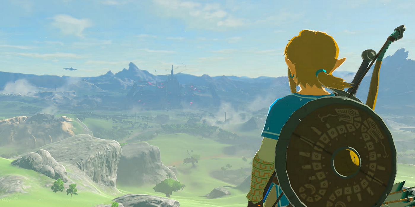 Screenshot from Breath of the Wild showing Link staring out into a sunny vista.