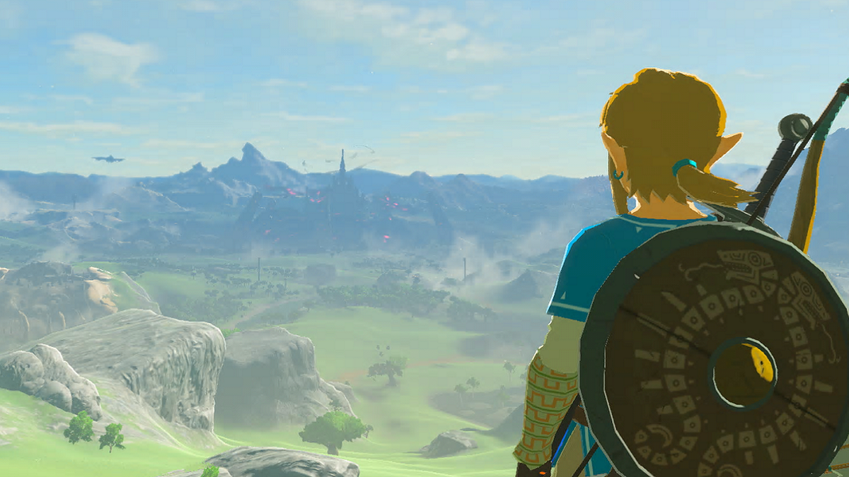 Screenshot from Breath of the Wild showing Link staring out into a sunny vista.