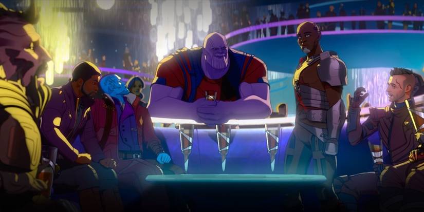 Thanos T'Challa Yondu and Korath drinking