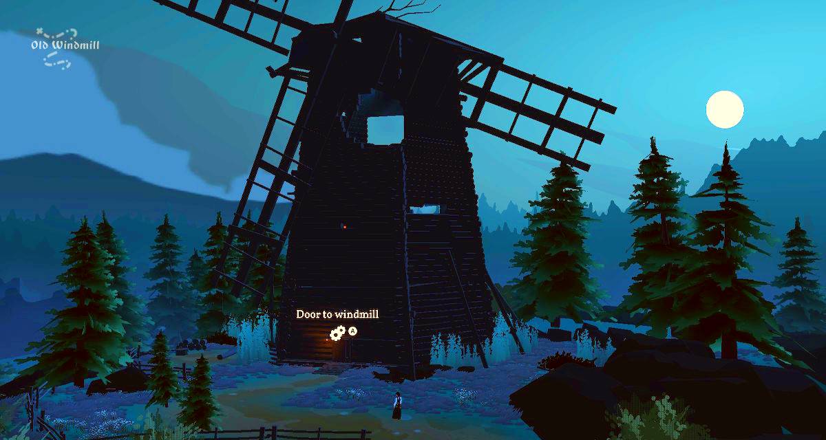 wide shot of the windmill in the night.
