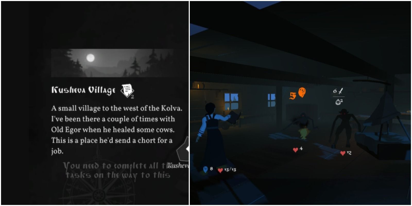 kusheva village description and player fighting the demons there.