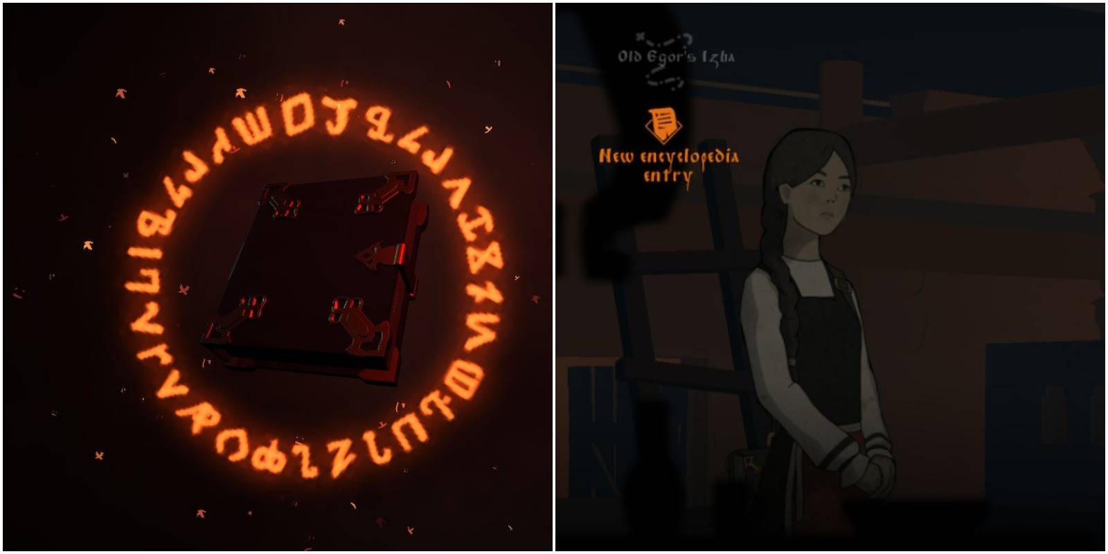cutscene image of the black book and vasilisa gaining a new encyclopedia entry.