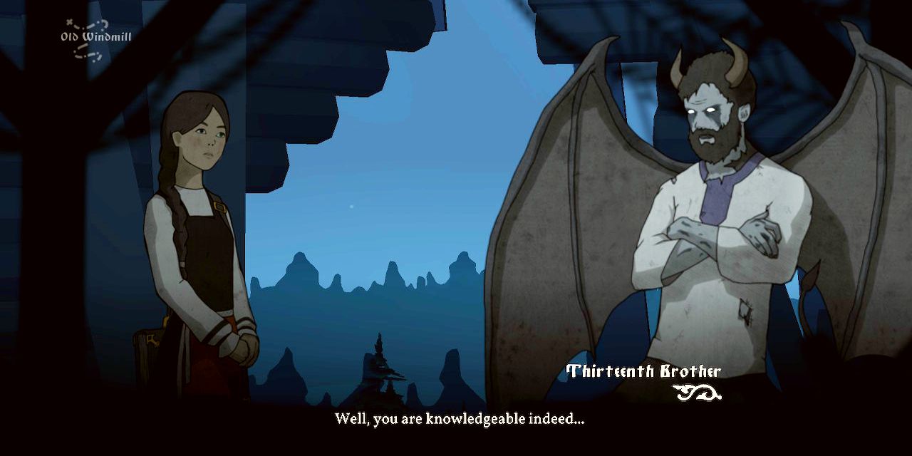 player being complimented by a demon for being smart.
